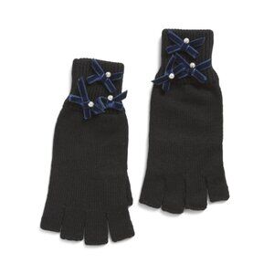 LELE SADOUGHI Jet Black Bow Embellished Fingerless Gloves